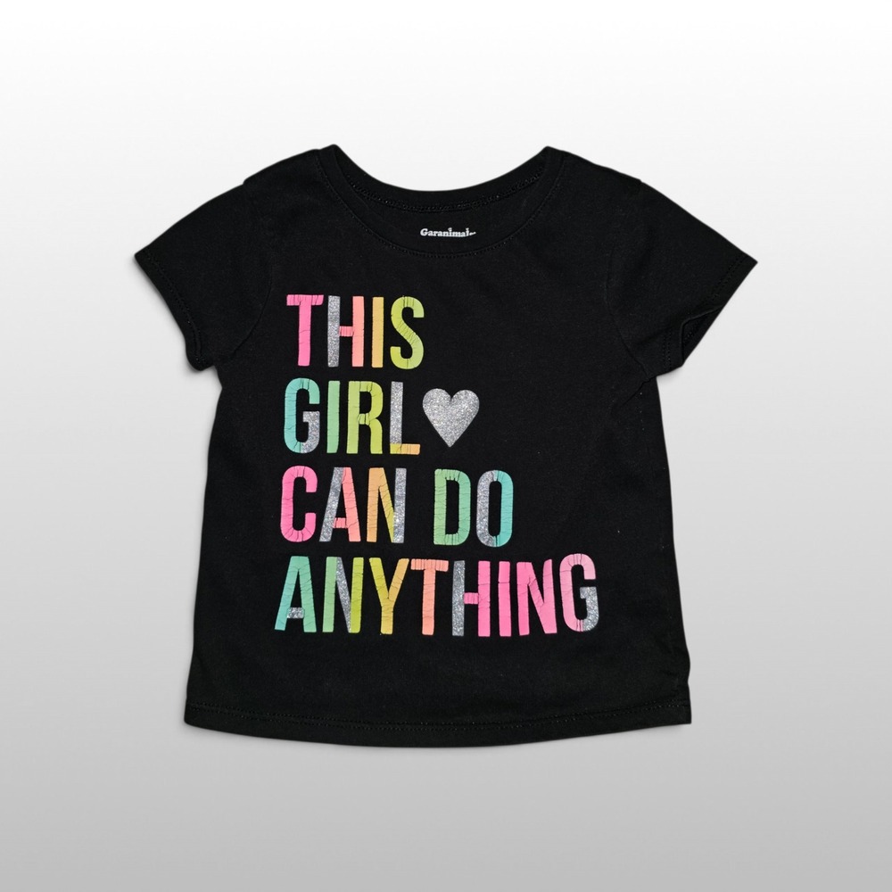 Toddler Garanimals T-Shirt Girl Power Glitter Graphic Black 2T Tee